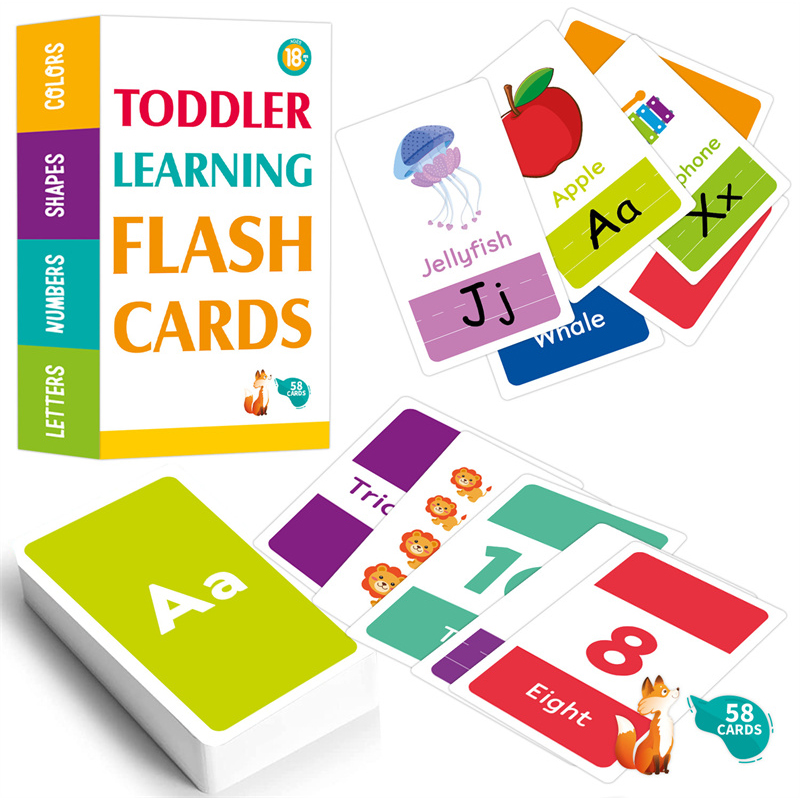 Abc Kids Early Education - 58-teiliges ABC-Alphabet-Lernkarten-Set, Montessori-Frühförderungsspielzeug, Baby-Formen-Tier-Lernkarten, Spiele, Puzzles