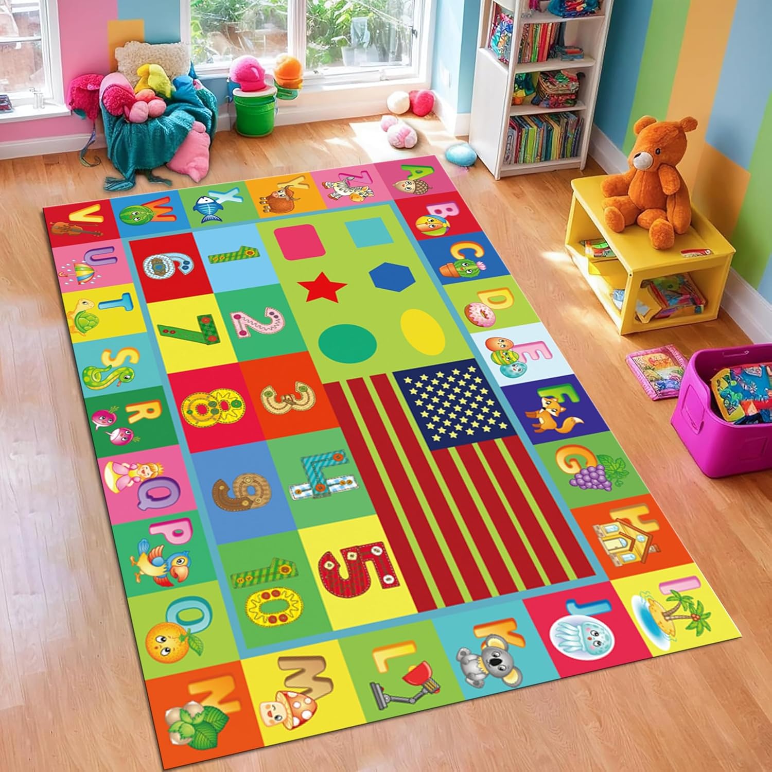 Abc Kids Early Education - ABC-Frühpädagogik-Kinderzimmerteppich, Klassenzimmerteppich, Kinder-Innenteppich, digitaler, geometrischer, rutschfester