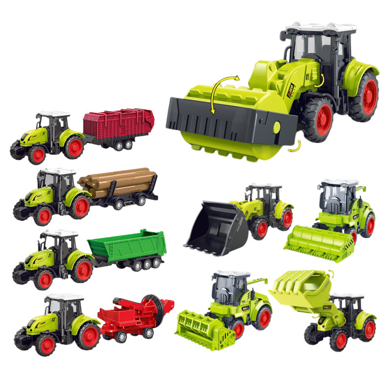 Kids Education Login - Kinder-Farmtraktor-Spielzeugauto, Trägheits-Landwirtstruck, Erntemaschine, Pulverisierer, Holzkipper, Reistransportfahrzeug-Modell,