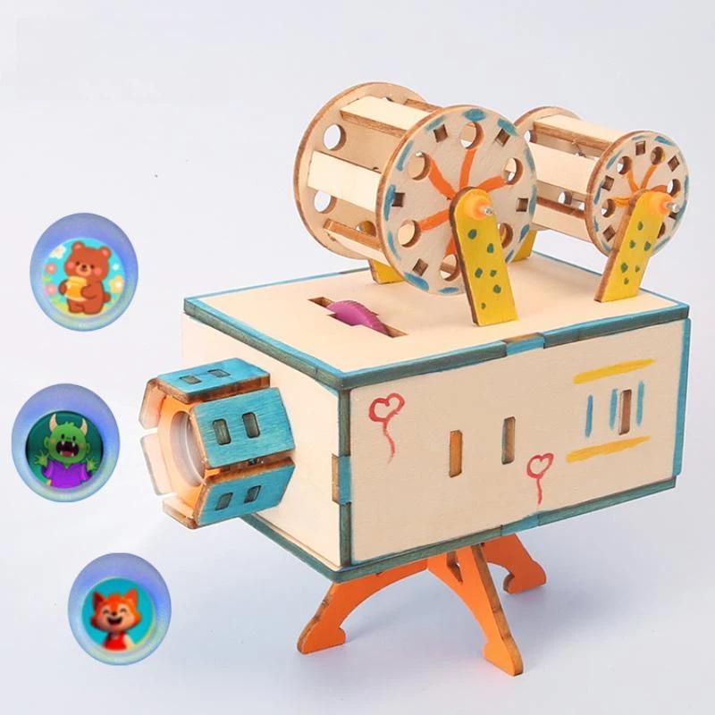 Kids Education Film - 1 Set Holz-DIY-Filmprojektor STEM-Physik-Kit Wissenschaftsexperiment-Modell für